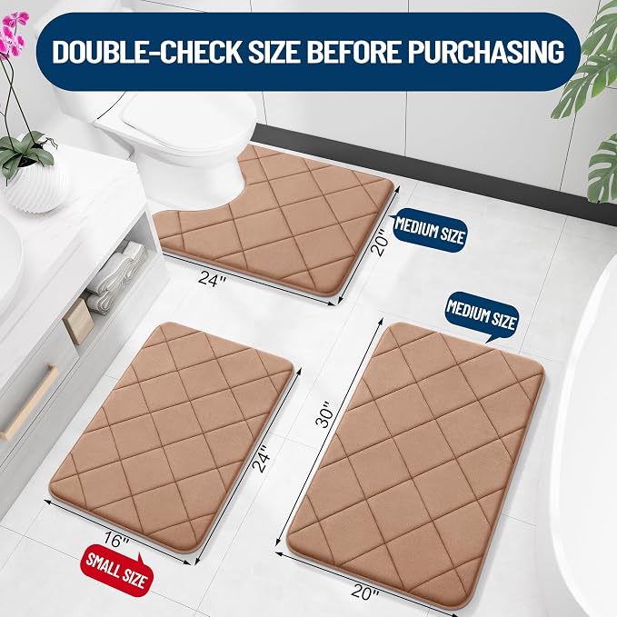 OLANLY Memory Foam Bath Mat 59x20, Ultra Soft and Absorbent Bathroom Rugs | Dark Beige, Quick Dry, Machine Washable Shower Bath Rugs, Comfortable Bath Carpet for Bathroom Floor, Tub and Shower