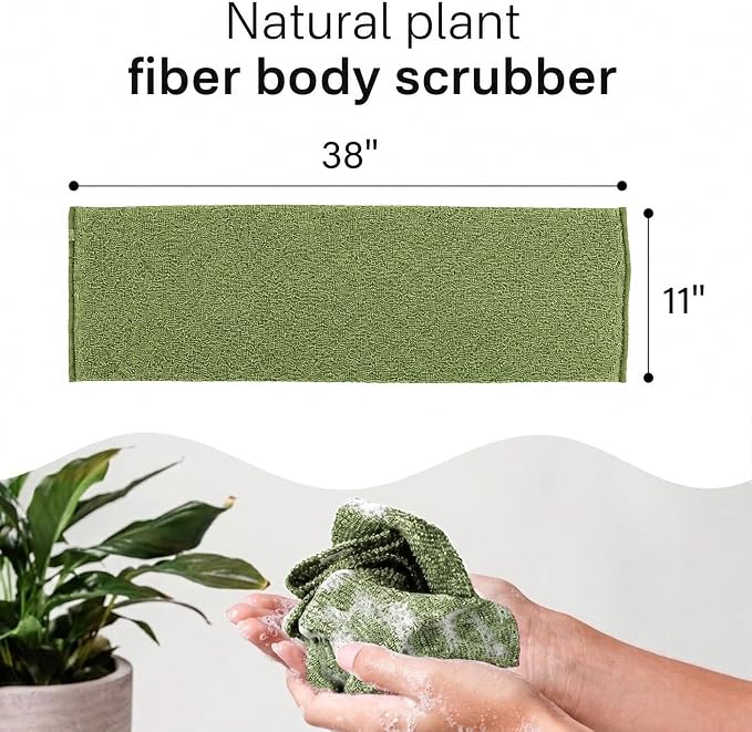 2PCS Exfoliating Washcloth Towel - Exfoliating Body Scrubber Exfoliator, Loofah Sponge Wash Cloth, Korean & Japanse & African Net Sponge Rag - Back Scrubber Washer (Olive Green+Deep Purple)