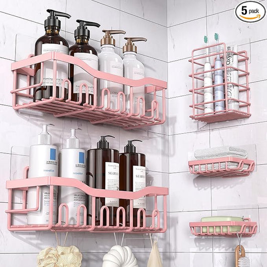 EUDELE 5-Pack Rustproof Stainless Steel Shower Caddy – No Drill Adhesive Bathroom Organizer with Large Capacity, Spacious Shower Shelves for Inside Shower, Kitchen & Home Decor Storage-XL Size