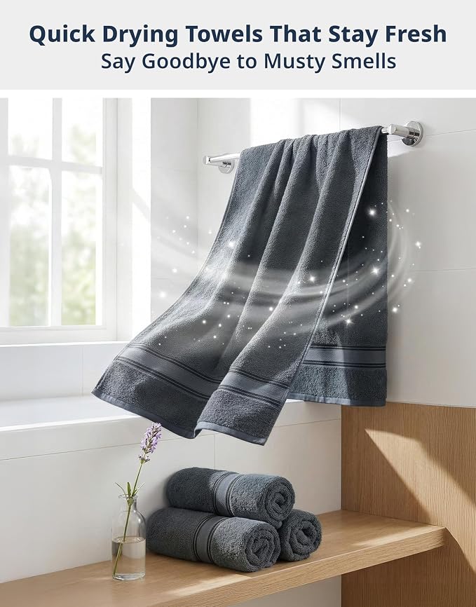 LANE LINEN Bath Towel Set 100% Cotton 4 Piece Soft Absorbent - Cool Grey | Shower Towels - Generously Sized, Oversized & Roomy, Lightweight & Breathable, Fade-Resistant Color, Classic Terry Weave