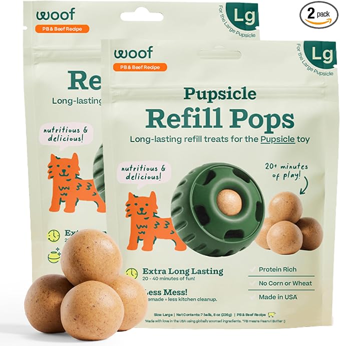 WOOF Pupsicle Peanut Butter & Beef Refill Pops Dog Treats, Large, 2 Pack | For large Pupsicles, 14 total treats, peanut butter & beef flavor, long-lasting treats, pre-made Pops, shelf stable