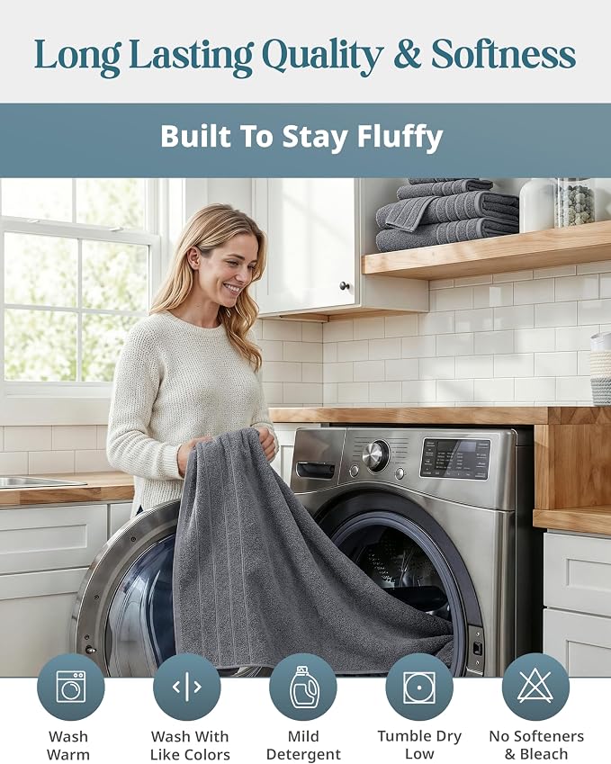Casa Platino Towel Set Soft Absorbent Quick Dry 100% Cotton - Cool Grey | Cotton Bath Towels - Lightweight & Breathable, Fade-Resistant Color, Classic Terry Weave, Densely Woven, Coordinated Colors