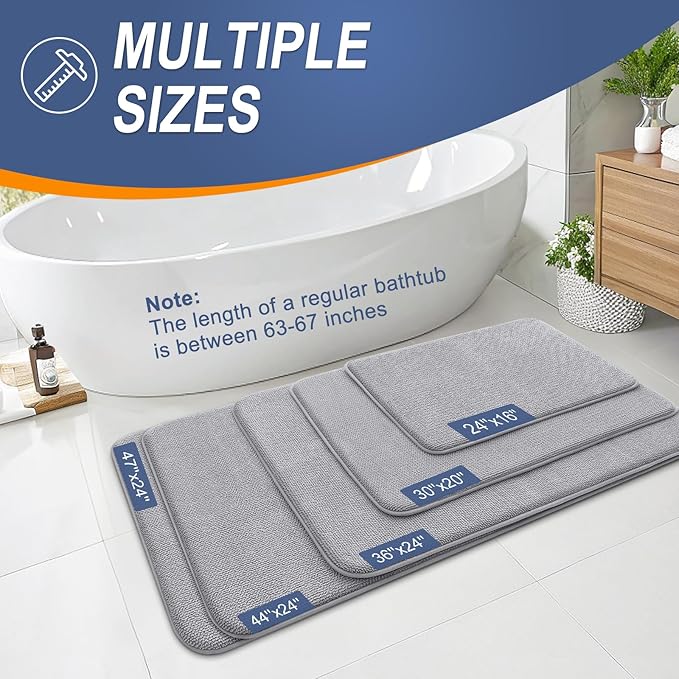 OLANLY Thick Memory Foam Bathroom Rugs 34x21, Soft Absorbent Bath Mat, Grey | Quick Dry Bath Rugs, Non-Slip Carpet, Machine Washable Mats for Bathroom Floor, Tub and Shower, Home Decor Accessories