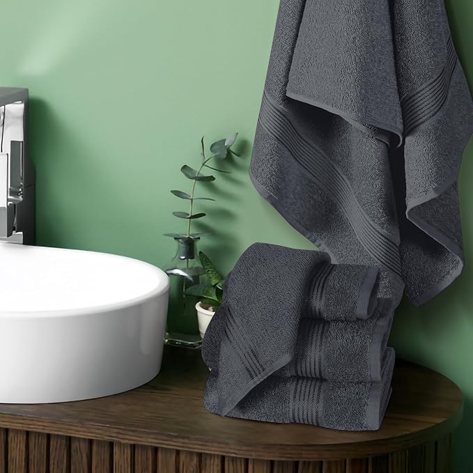 Ultra Soft 6 Pack Cotton Towel Set, Contains 2 Bath Towels 28x55 inch, 2 Hand Towels 16x24 inch & 2 Wash Coths 12x12 inch, Ideal Everyday use, Compact & Lightweight - Charcoal Grey
