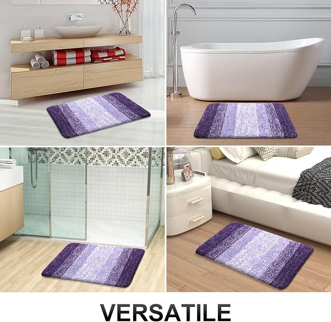 OLANLY Bathroom Runner Rug 59x20, Extra Soft Absorbent Microfiber Bath Rugs | Violet, Non-Slip Quick-Drying Rubber Backing, Washable Long Bath Mat for Floor, Tub and Shower, Home Decor