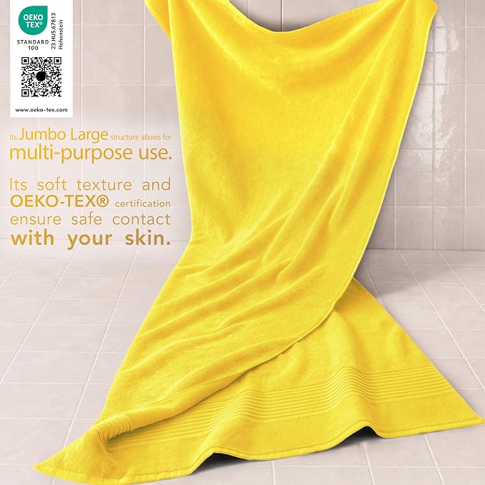 Cotton Paradise 100% Cotton Turkish Towel Set, Soft Absorbent Quick Dry, 2 Piece 35x70 Bath Sheet Set, Yellow