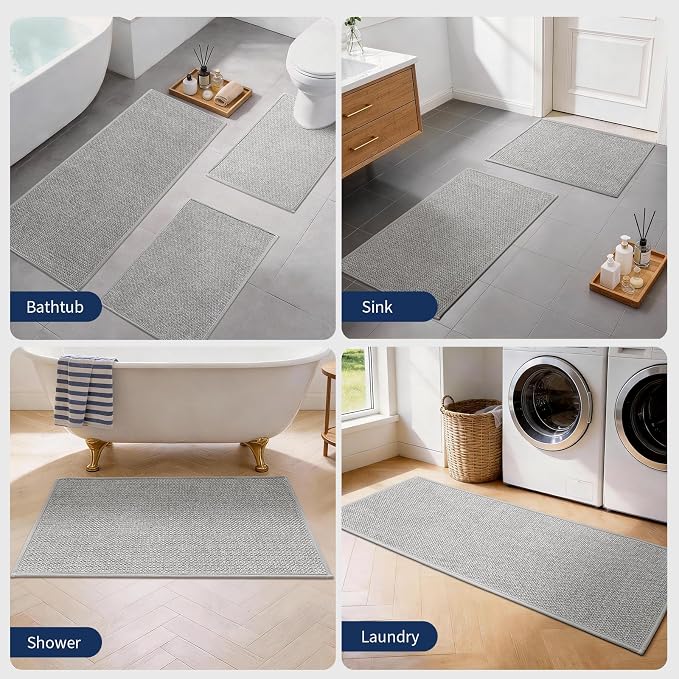 YIHOUSE Gray Bathroom Rugs Sets 2 Piece, Quick Dry Thin Bath Mat with Toilet Rug, Non Slip Absorbent Machine Washable, Bath Rugs for Tub Sink Home Decor (17"x24" + 17.5"x24" U-Shaped)