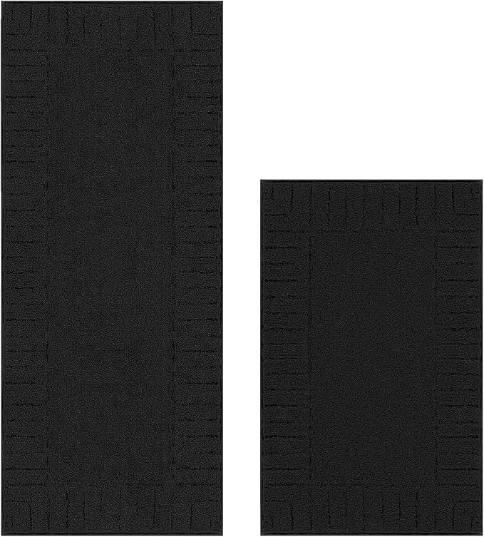 Pauwer Bathroom Rugs Sets 2 Piece, Non Slip Plush Bath Mats, Black | Machine Washable, Microfiber Shower Rugs, Absorbent Quick Dry, Floor Mat for Bath Floor Tub and Shower