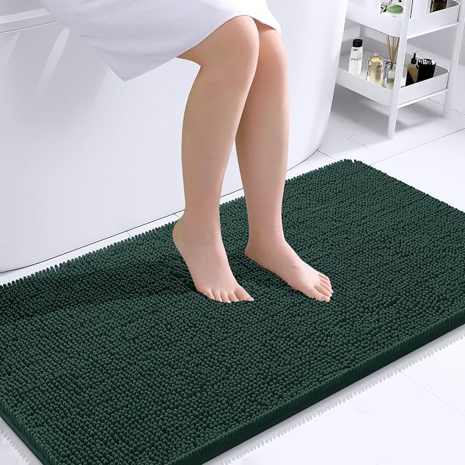 OLANLY Bathroom Runner Rugs 44x24, Extra Soft Absorbent Chenille Bath Rugs | Blackish Green, Quick-Drying Rubber Backing, Machine Washable Long Bath Mat for Bathroom Floor, Tub and Shower, Home Decor