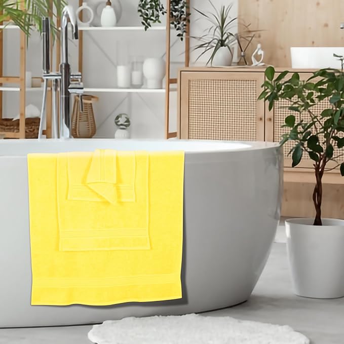 Ultra Soft 6 Pack Cotton Towel Set, Contains 2 Bath Towels 28x55 inch, 2 Hand Towels 16x24 inch & 2 Wash Coths 12x12 inch, Ideal for Everyday use, Compact & Lightweight - Yellow