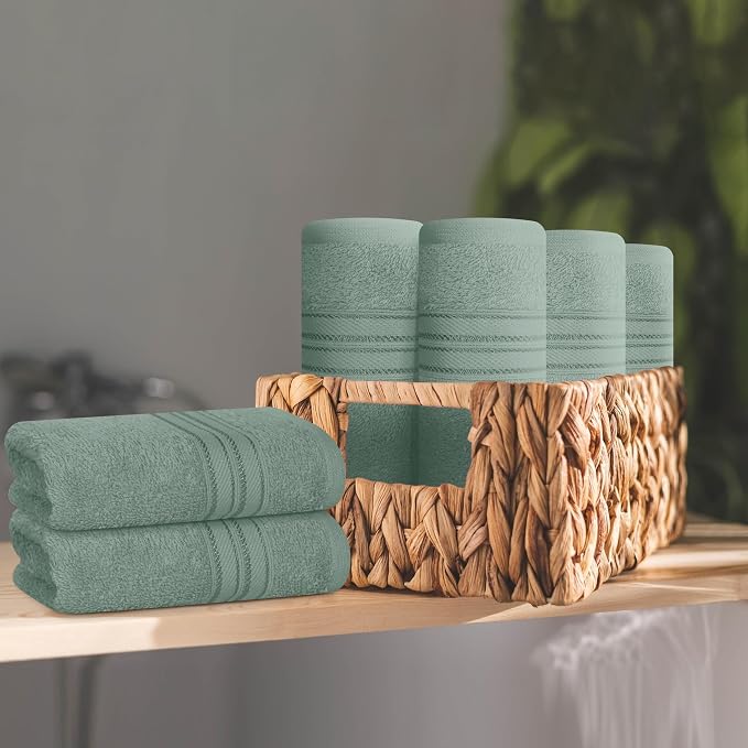 BOUTIQUO Ultra Soft Cotton Washcloths, Contains 12 Piece Face Cloths 12x12 inch, Ideal for Everyday use Face Towels, Compact & Lightweight Multi Purpose Washcloths - Jade