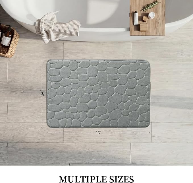 YIHOUSE Memory Foam Bath Mat Cobblestone Bathroom Rugs Super Water Absorbent Bath Mats for Bathroom Machine Washable Bath Rugs(24 x 36,Light Gray)