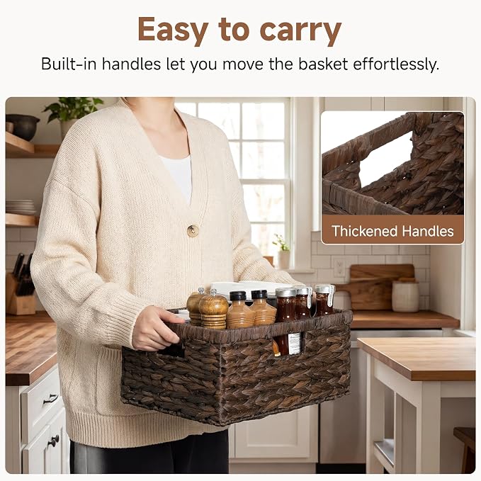 StorageWorks Storage Baskets for Shelves, Wicker Shelf Baskets for Organizing, Large Basket with Handles, Storage Basket for Toy, Pantry Organizers, Water Hyacinth