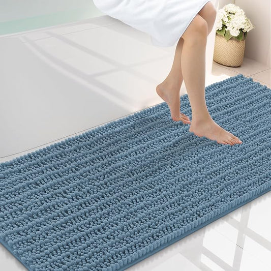 Smiry Bathroom Rugs 59X24, Extra Soft Rubber Backing Chenille Bath Mats | Grayish Blue Machine Washable Non Slip Quick Dry Bath Mats for Bathroom Floor, Tub, Shower, Home Decor Accessories