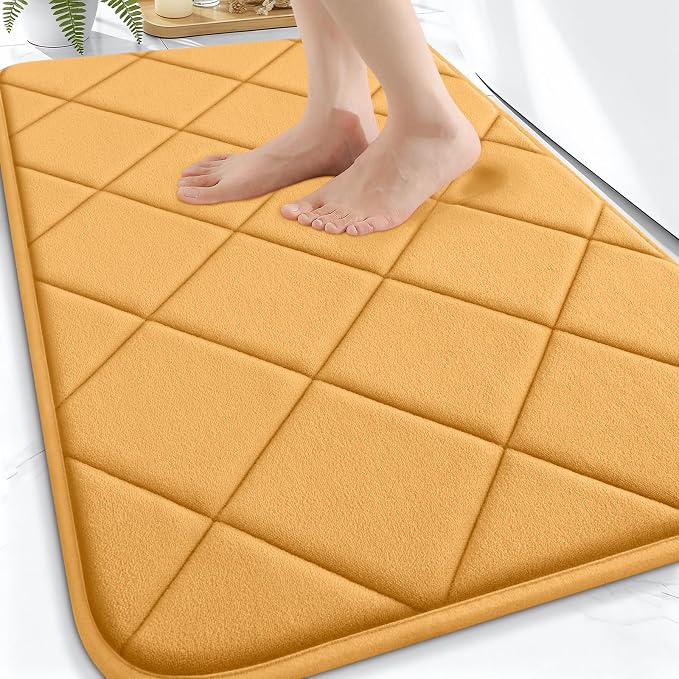 OLANLY Memory Foam Bath Mat 30x20, Ultra Soft and Absorbent Bathroom Rugs | Yellow, Quick Dry, Machine Washable Shower Bath Rugs, Comfortable Bath Carpet for Bathroom Floor, Tub and Shower