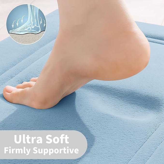 Cupic Cupid Memory Foam Bath Mat 24"×36"，Non Slip Bathroom Rugs，Light Blue | Soft Touch, Cushioned Comfort, Non Slip Bathroom Mat, Super Absorbent & Quick Dry, Machine Washable for Shower, Tub & Vanity