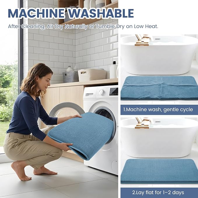Smiry Memory Foam Bath Mat 48x32, Extra Soft Absorbent Bathroom Rugs | Grayish Blue Quick Dry, Machine Washable Bath Mats for Bathroom, Shower, Tub and Home Decor Accessories
