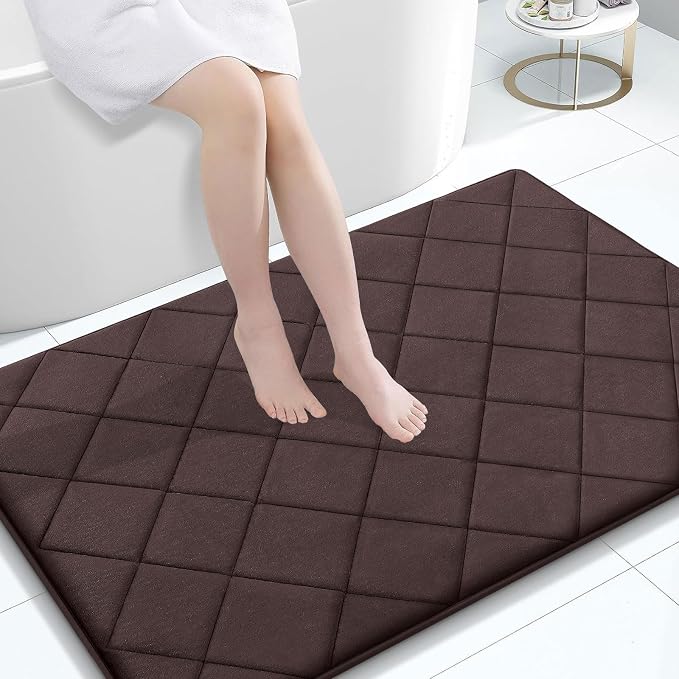 OLANLY Memory Foam Bath Mat 40x32, Ultra Soft and Absorbent Bathroom Rugs | Brown, Quick Dry, Machine Washable Shower Bath Rugs, Comfortable Bath Carpet for Bathroom Floor, Tub and Shower