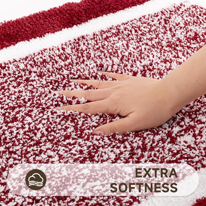 Pauwer Bathroom Rugs Set 5 Piece, Non Slip Microfiber Bath Mat, Red | Washable Bathroom Mat with U Shaped Toilet Rug, Long Shower Runner, Toilet Lid Cover, Quick Dry Absorbent Plush Floor Carpet