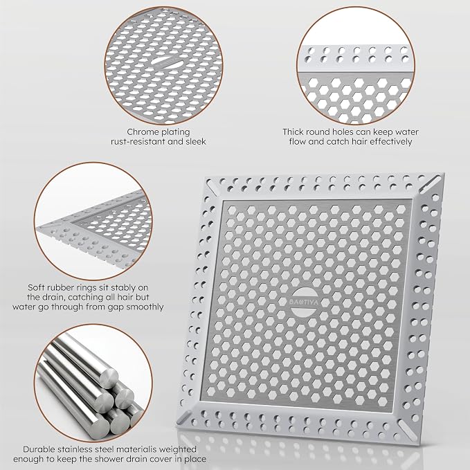 4 Inch Brushed Nickel Square Shower Drain Kit with Flange,Modern Floor Drain with 2-in-1 Cover Tiled Insert Grate,Stainless Steel SUS 304