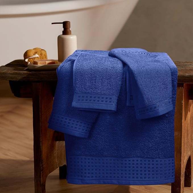 GLAMBURG Ultra Soft 3 Pack Cotton Towel Set, Contains a Bath Towel 28x55 inch, a Hand Towel 16x24 inch & a Wash Coth 12x12 inch, Ideal Everyday use, Compact & Lightweight - Navy Blue