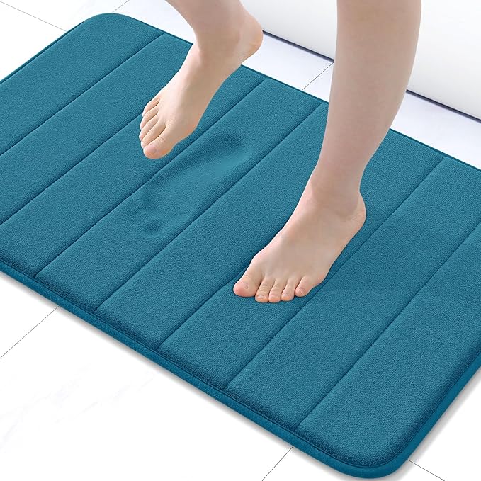 Buganda Memory Foam Bath Mat 30 x 20, Ultra Soft Absorbent Bathroom Rugs | Peacock Blue, Machine Washable Quick Dry Bath Mats for Bathroom Floor, Shower and Tub, Home Decor Accessories