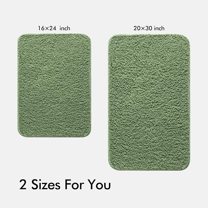 MIULEE Moss Green Bathroom Rugs Set 2 Piece Soft Bath Mats 16x24+20x30 Inch | Soft Absorbent Microfiber Bath Rugs, Non Slip, Quick Dry, Fluffy Bath Rugs for Bathroom Floor Tub Showers, Machine Washable