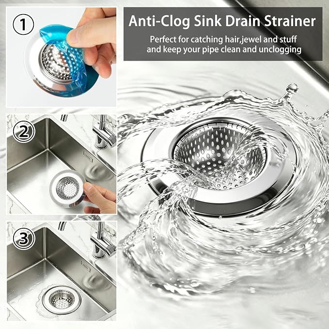 8PCS Bathtub Drain Strainer, 2.16" Shower Drain Hair Catcher Hair Stopper | Washing Basin Filter Stainless Steel Tub Drain Cover Anti-Clog Bathroom Kitchen Sink Drain Strainer (2.16" Top & 1.5" Basket)