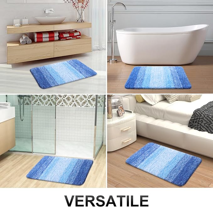 OLANLY Micorfiber Bathroom Rug Set 2 Piece, 30"x20"+U-Shaped 24"x20" | Light Royal Blue, Soft Absorbent Bath Mats and Contour Toilet Rug, Non-Slip, Machine Wash Dry, Plush Bath Mats for Bathroom