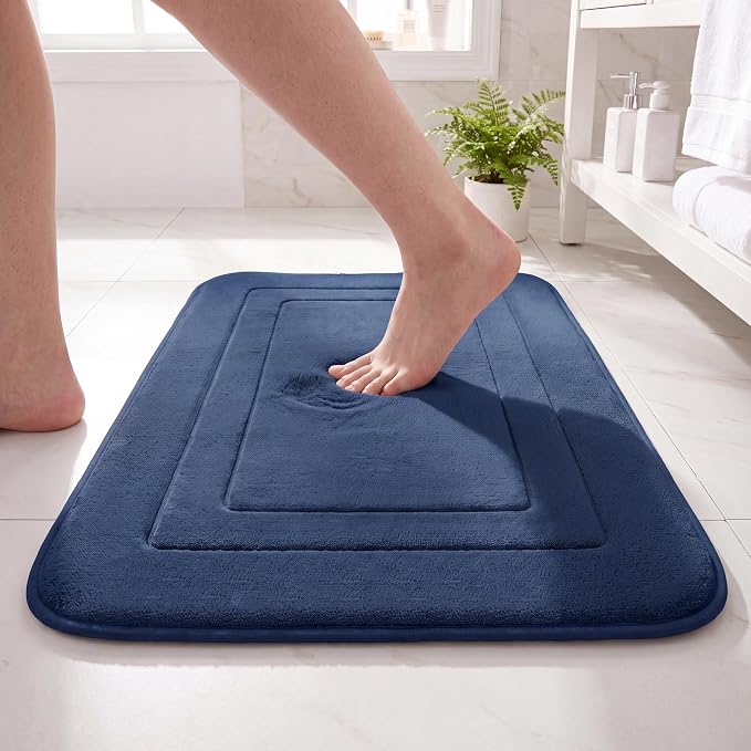 Cupic Cupid Memory Foam Bath Mat 20"×32", Non Slip Bathroom Rugs, Navy Blue | Soft Touch, Cushioned Comfort, Non Slip Bathroom Mat, Super Absorbent & Quick Dry, Machine Washable for Shower, Tub & Vanity