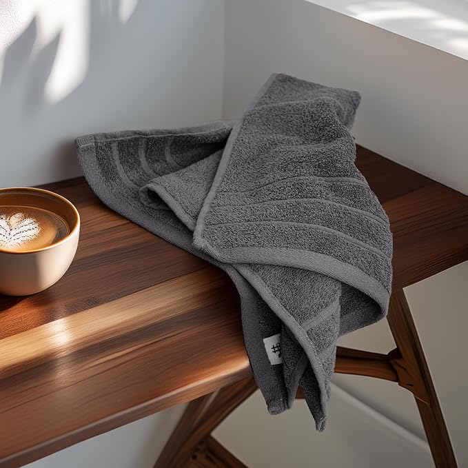 6 Piece Hand Towels Set 16 x 28 Inches, Dark Grey | 100% Cotton, Lighter Weight, Quick to Dry, 16 x 28 Inches, Super Soft & Absorbent, Perfect for Bathroom & Kitchen