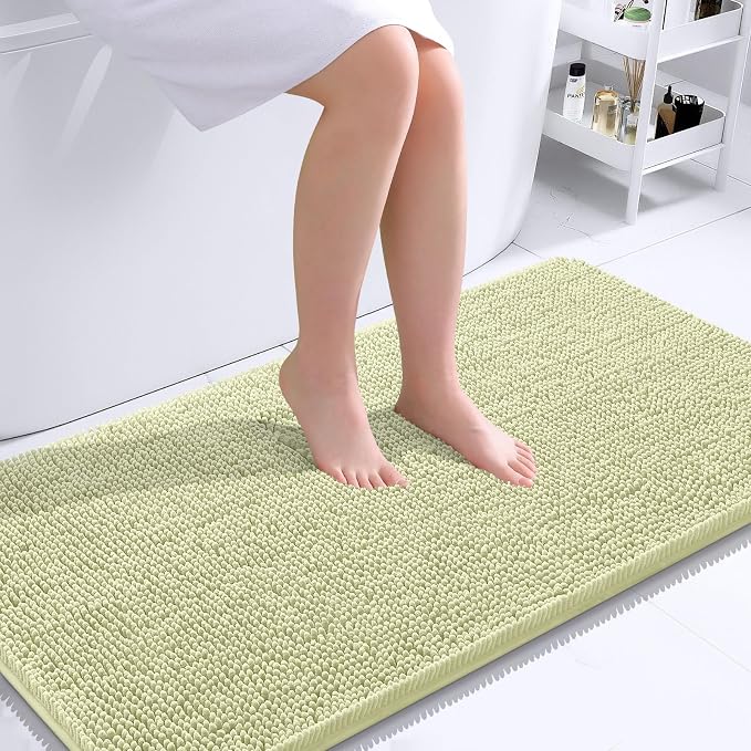 OLANLY Bathroom Runner Rugs 40x24, Extra Soft Absorbent Chenille Bath Rugs | Vanilla, Quick-Drying Rubber Backing, Washable Long Bath Mat for Bathroom Floor, Tub and Shower, Home Decor Accessories