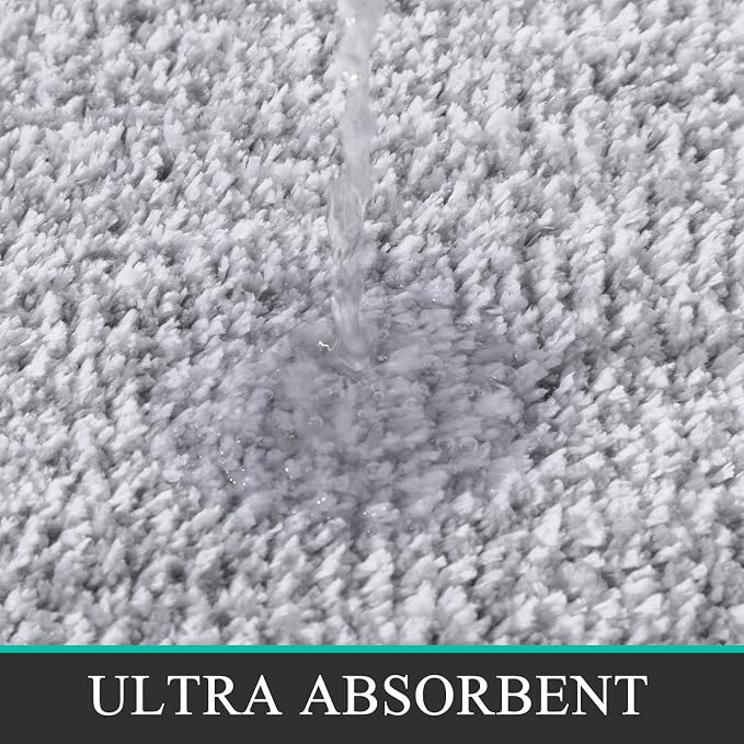 Pauwer Bathroom Rugs Sets 2 Piece, Non Slip Washable Bath Mat, Light Grey | Soft Plush Microfiber, Super Absorbent Floor Carpet, Quick Dry, Shaggy Shower Rug Runner