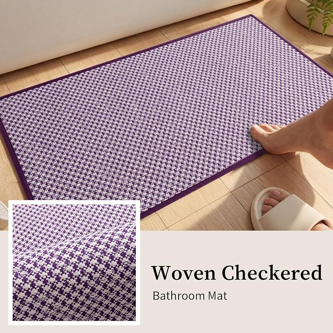 YIHOUSE Thin Bath Mat Purple Bathroom Rugs Sets 5 Pieces, Non Slip Absorbent Bath Mats Quick Dry, Woven Braided Rugs Washable, Rubber Tapetes para Baño for Bathroom Toilet,Bathtub