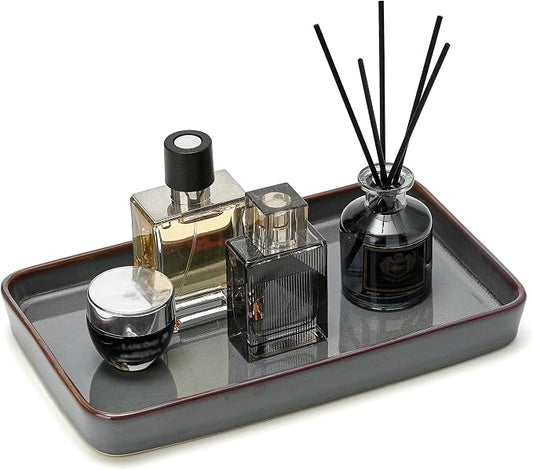 10"×6"×1" Bathroom Vanity Tray for Countertop- Ceramic Decorative Organizer Tray for Dresser Tops, Toilet, Perfume, Sponge Holder Soap Dish Dispenser for Kitchen Counter- Kiln-Transformed Purple