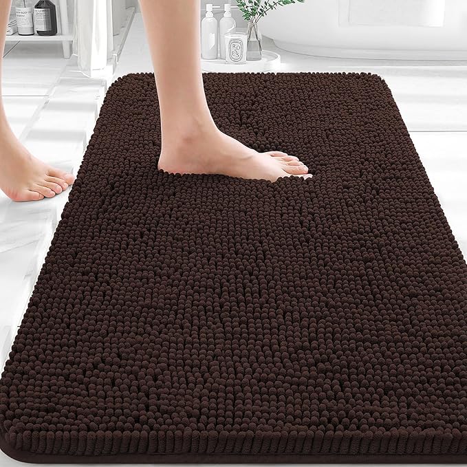 OLANLY Bathroom Rugs 30x20, Extra Soft Absorbent Chenille Bath Rugs | Brown, Quick-Drying Rubber Backing, Machine Washable Bath Mat for Bathroom Floor, Tub and Shower, Home Decor Accessories