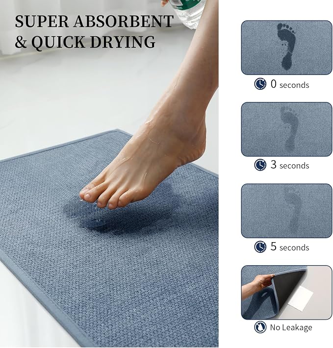 YIHOUSE Navy Blue Bathroom Rugs Sets 2 Piece, Quick Dry Thin Bath Mat, Non Slip Absorbent Machine Washable, Bath Rugs for Bathtub Sink Home Decor (17"x24" + 17"x32")