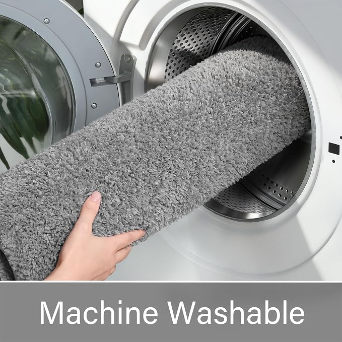 LOCHAS Bathroom Rugs Sets 3 Piece, Microfiber Bath Mat Set Non Slip, Grey | Washable Absorbent Toilet Rug, Shaggy Soft Cozy Quick Dry
