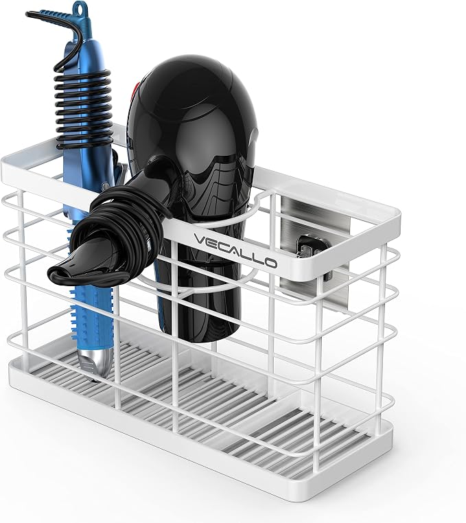 Hair Tool Organizer, Curling iron stands, Bathroom Organizer Basket Hair Supplies Organizer Storage Hair Dryer Holder- Wall Mount No Drilling | Curling iron holder Cabinet Door Bathroom Organizer for Hair Dryer, Curling Wands, Hair Straighteners White
