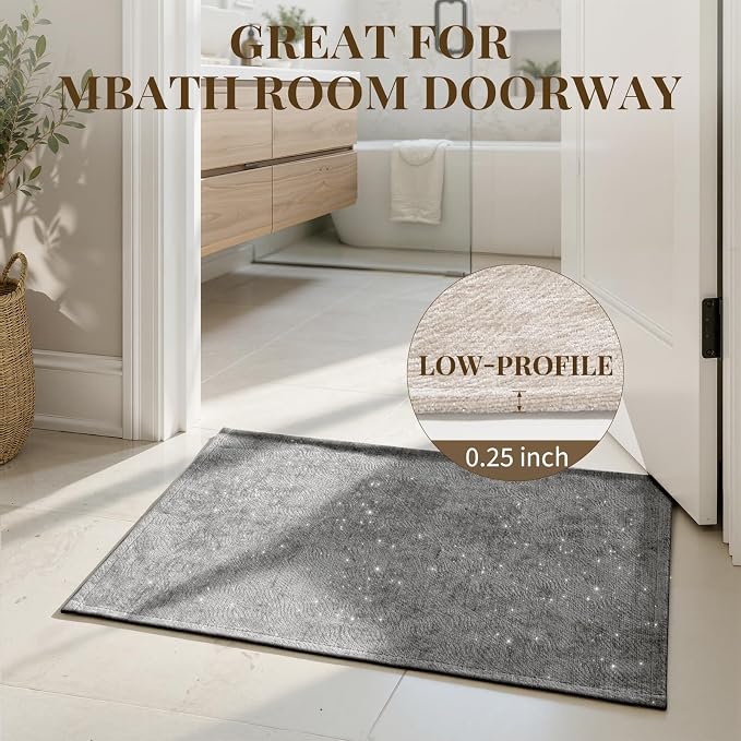 UKISS 2PCS Large Bath Mats, Shiny Chenille, Non Slip Bath Rug Set, Ultra-Absorbent Bath Mats for Bathroom Decor, Extra Soft Floor Kitchen Rugs,Washable Mat Quick Dry, 20" x 32" + 20" x 50", Gray