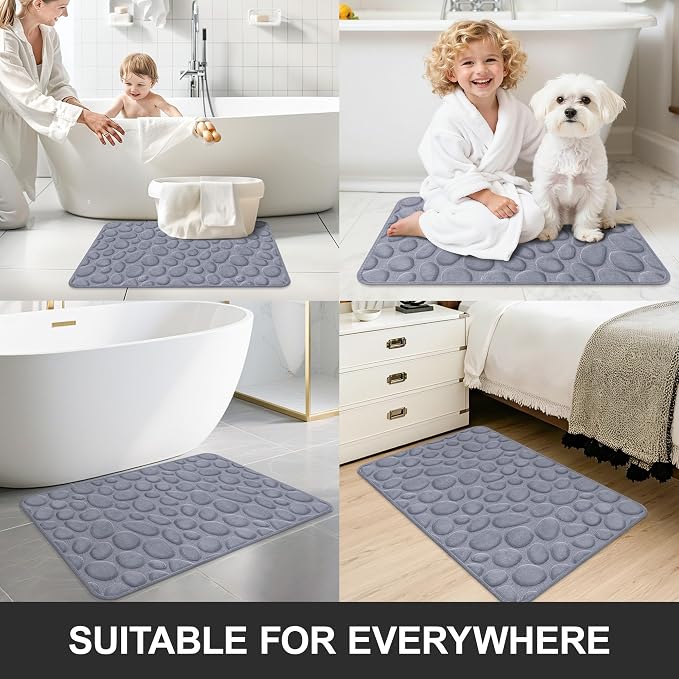 Stone Bath Mats, Non-Slip Memory Foam Bathroom Rugs, 20x32 Gray | TPR Rubber Backing,Ultra Soft,Highly Absorbent,Machine Washable,Quick Dry for Tub and Shower, Home Decor Accessories