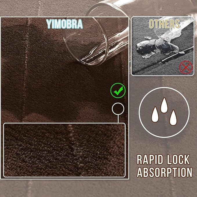 Yimobra Memory Foam Bath Mat Set 3 Pieces- Super Soft Absorbent Quick Dry Bathroom Rug Sets, Machine Washable Non Slip Floor Carpet for Tub Shower, Vanity & Toilet Base, Brown