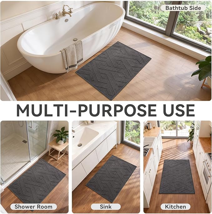 Bathroom Rugs Sets, Thin Non Slip Bath Mat Browm 16"x24"-2 Piece | Quick Dry Absorbent Washable Rubber Backing Bath Rug Shower Mat Bathroom Floor Mat For Sink Bathtub Beside Shower Entrance
