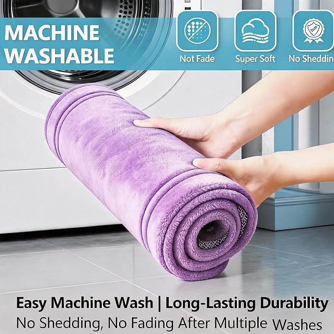 3 Piece Bath Rug Set Memory Foam Non-Slip, Bordered Toilet Rug, Lavender | Spa & Relaxing Decor — Soft Lavender bath mats, absorbent and washable, with a U-shaped toilet mat.