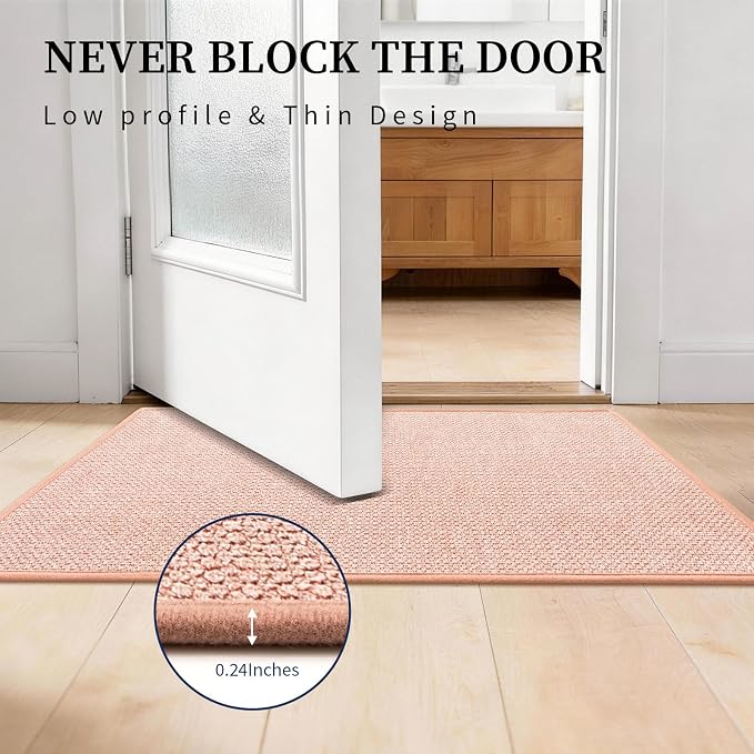 Pink Bathroom Rugs Sets 2 Piece, Quick Dry Thin Bath Mat, Non Slip Absorbent Machine Washable, Bath Runner Rug for Bathtub Sink Home Decor (17"x24" + 17"x47")