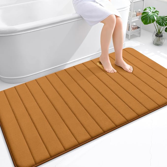 OLANLY Memory Foam Large Bath Mat 59x34, Super Soft Absorbent Bathroom Rugs | Ochre, Quick Dry Bath Rug, Machine Washable Shower Floor Mats, Bathmat Carpet for Bathroom Floor, Tub and Shower