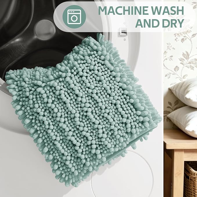 ACCUMTEK Upgrade Extra Eggshell Blue Bathroom Rug Set 3 Pieces Ultra Soft, Thick Absorbent Bath Mats, Non Slip Chenille Toilet Mat for Bathroom, Bedroom, Kitchen
