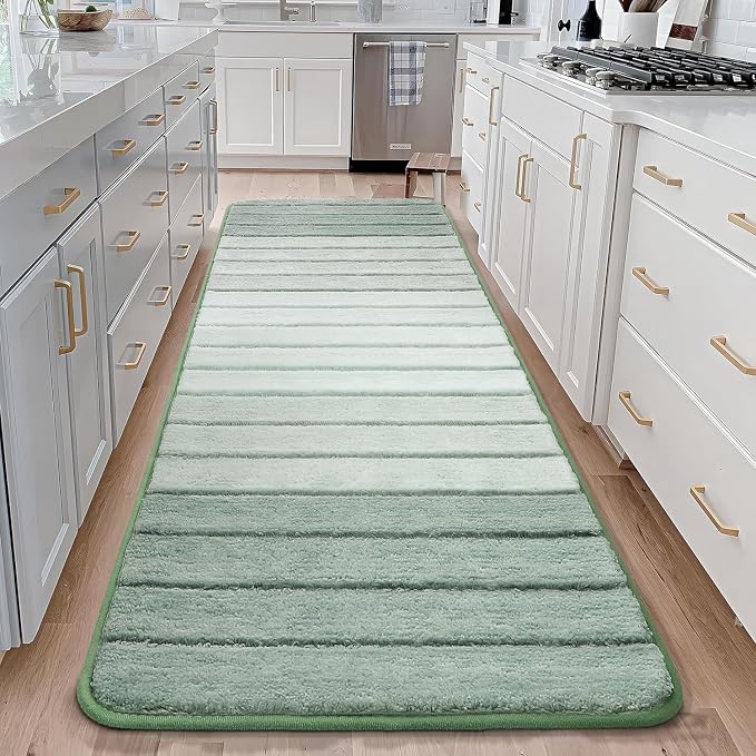 Kmson Ombre Bath Mat for Bathroom, Non Slip Ultra Soft and Thick Water Absorbent Bath Carpet, Machine Washable & Quick Dry Bathroom Rug, for Bedroom Door Living Room Green 17" x 47"