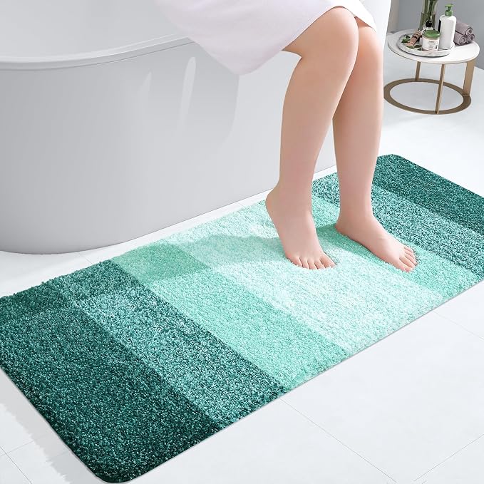 OLANLY Bathroom Runner Rug 44x20, Extra Soft Absorbent Microfiber Bath Rugs | Blackish Green, Non-Slip Quick-Drying Rubber Backing, Washable Long Bath Mat for Floor, Tub and Shower, Home Decor