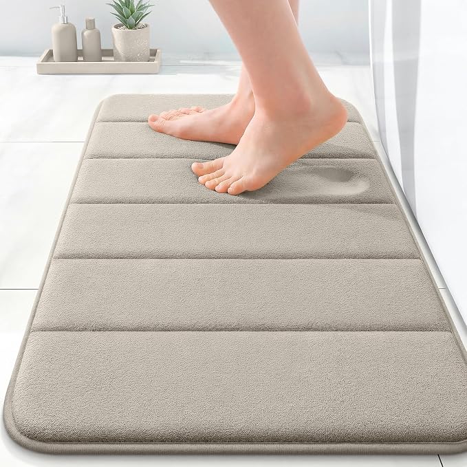 OLANLY Memory Foam Bath Mat 24x16, Super Soft and Absorbent Bathroom Rugs | Warm Taupe, Quick Dry Bath Rug, Machine Washable Shower Floor Mats, Bathmat Carpet for Bathroom Floor, Tub and Shower